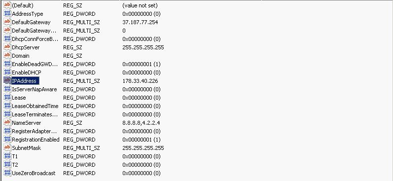 IP address in windows registry